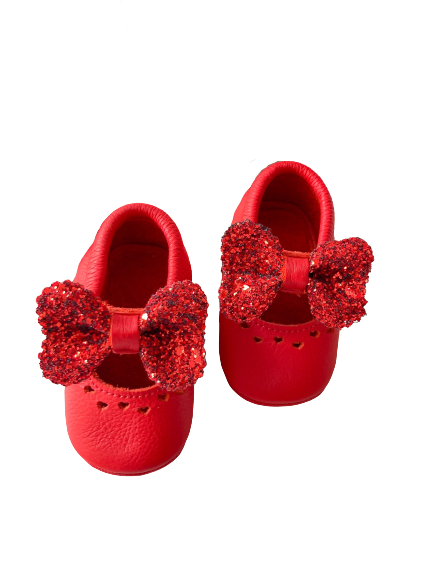 Red Sparkly Bow Baby Shoes Each Peach Baby